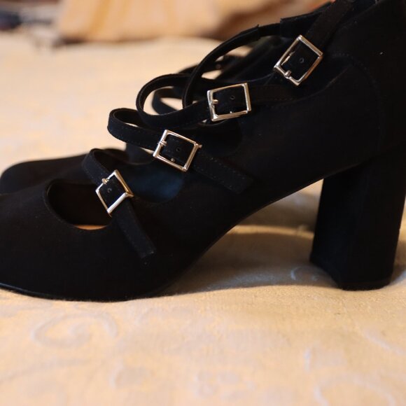 Lauren Blakwell Black Velvet Strappy High Heel Dress Shoe Size 8.5 - Picture 5 of 11